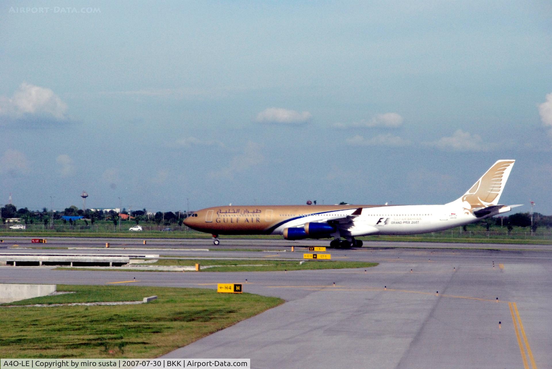 A4O-LE, 1995 Airbus A340-312 C/N 103, Gulf Air International Airlines Airbus A340 ready for take-off at Bangkok Suvarnabhumi Airport International Airport