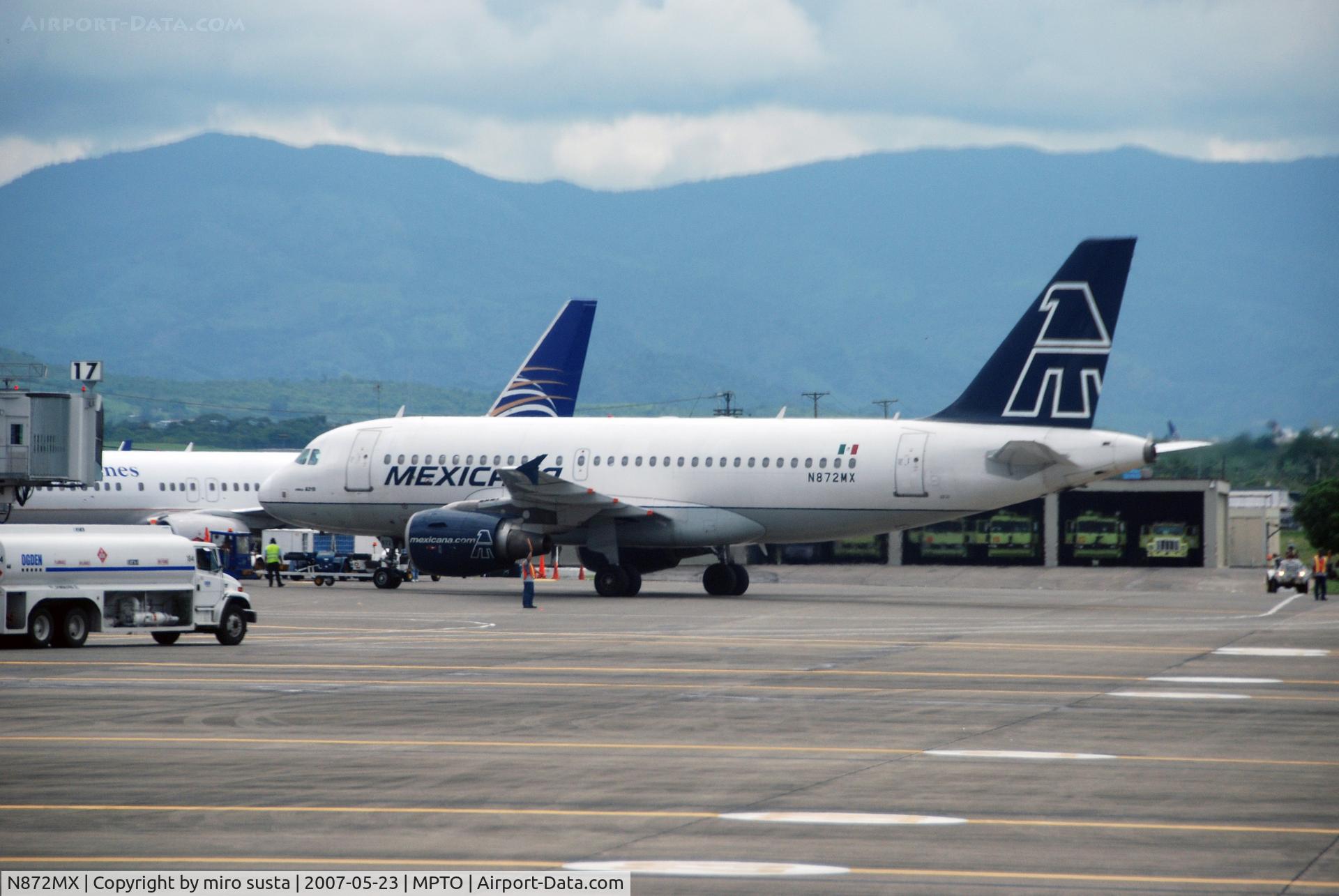N872MX, 2002 Airbus A319-112 C/N 1872, Mexicana International Airlines Airbus A319 push-back at Panama City Tocumen International Airport