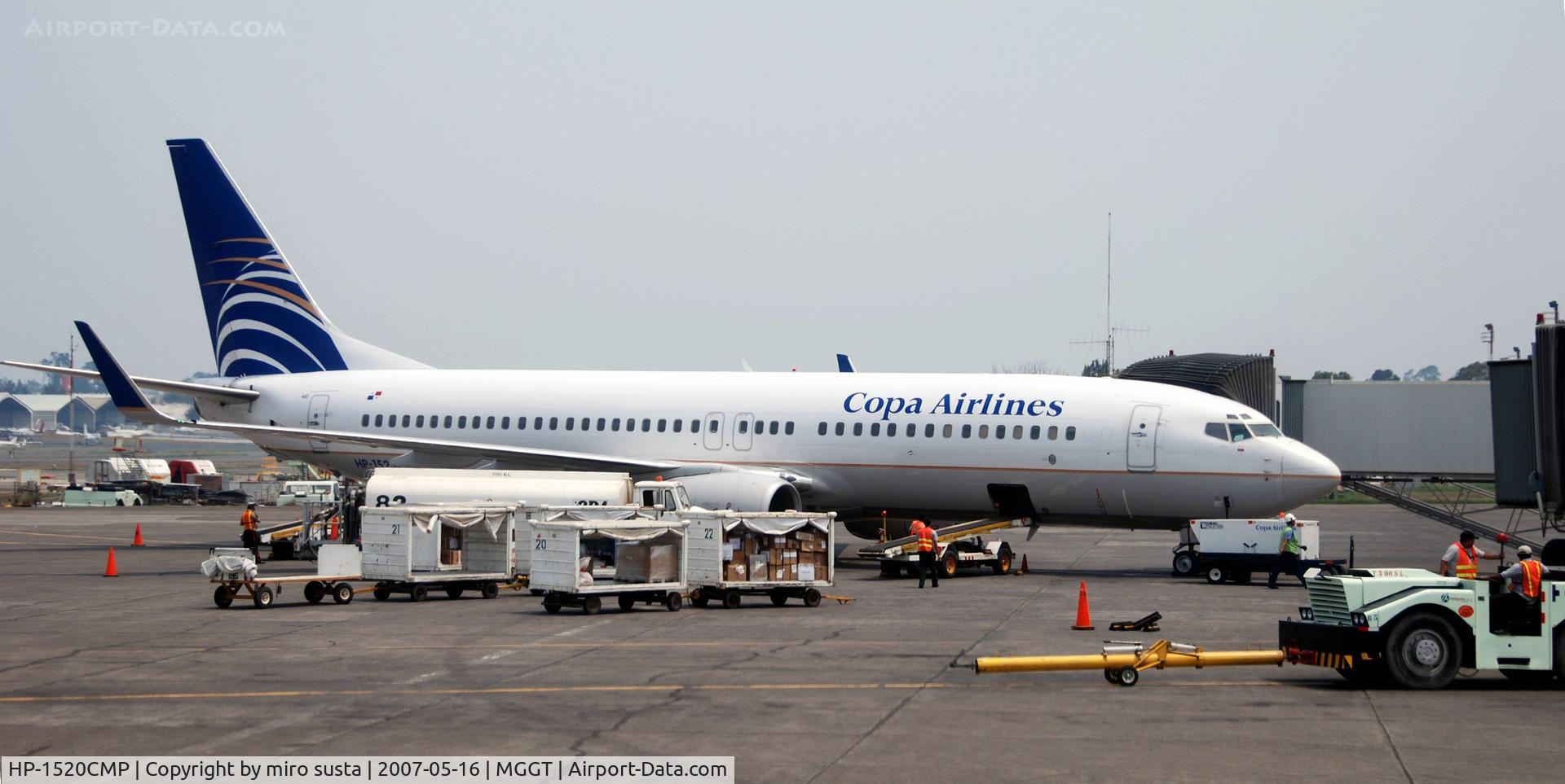 HP-1520CMP, Boeing 737-7V3 C/N 33707, Copa International Airlines Boeing 737 docked at Guatemala City la Aurora International Airport