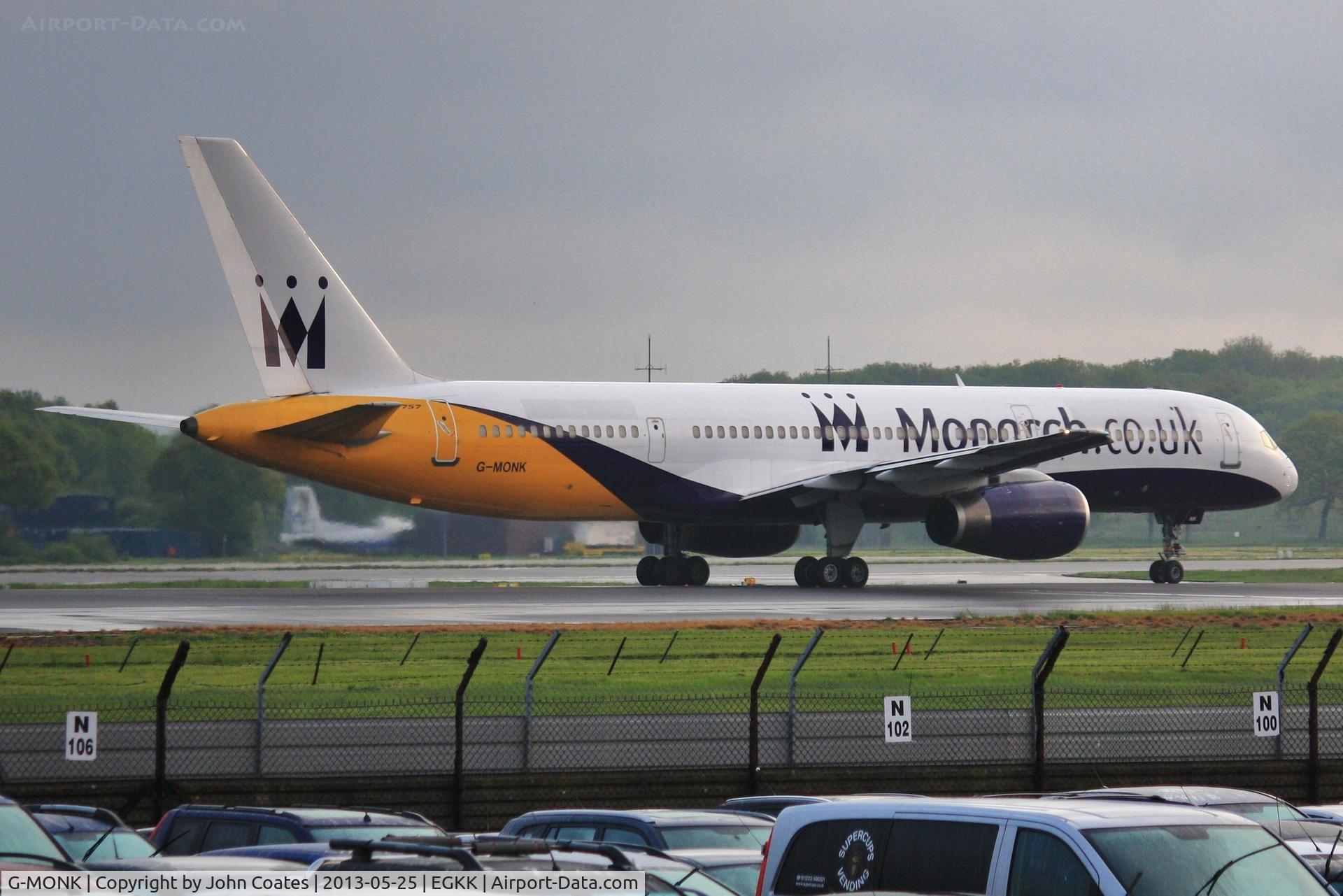 G-MONK, 1988 Boeing 757-2T7 C/N 24105, Misty departure down 08R
