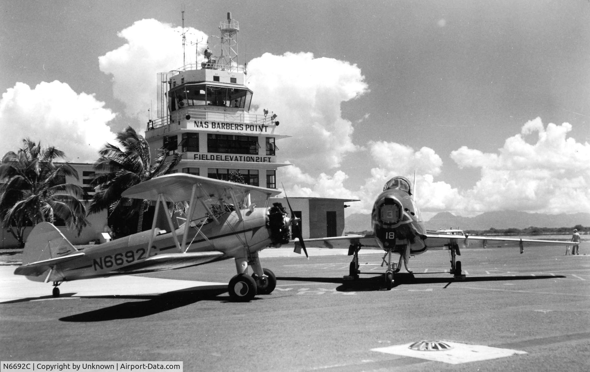 N6692C, 1942 Boeing A75N1(PT17) C/N 75-5497, 1961 in front of Barbers Point tower