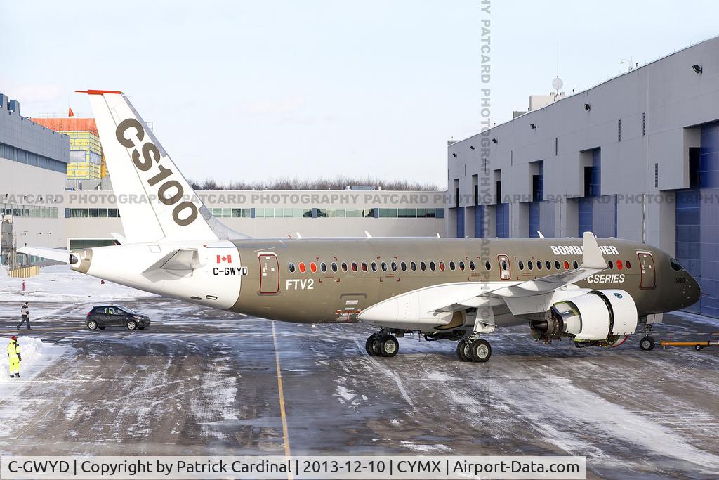 C-GWYD, 2013 Bombardier CSeries CS100 (BD-500-1A10) C/N 50002, Flight Test Vehicle 2 returning to the Bombardier hangar after performing its first engine start.