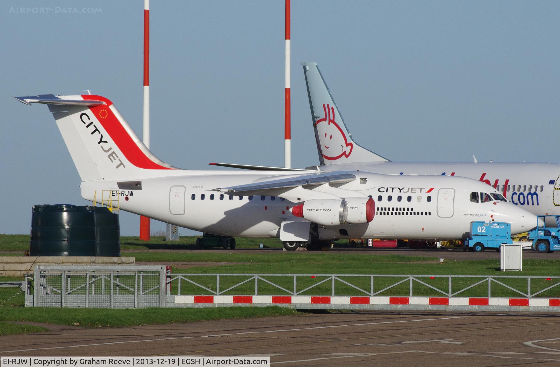 EI-RJW, 2000 British Aerospace Avro 146-RJ85A C/N E2371, Parked at Norwich.