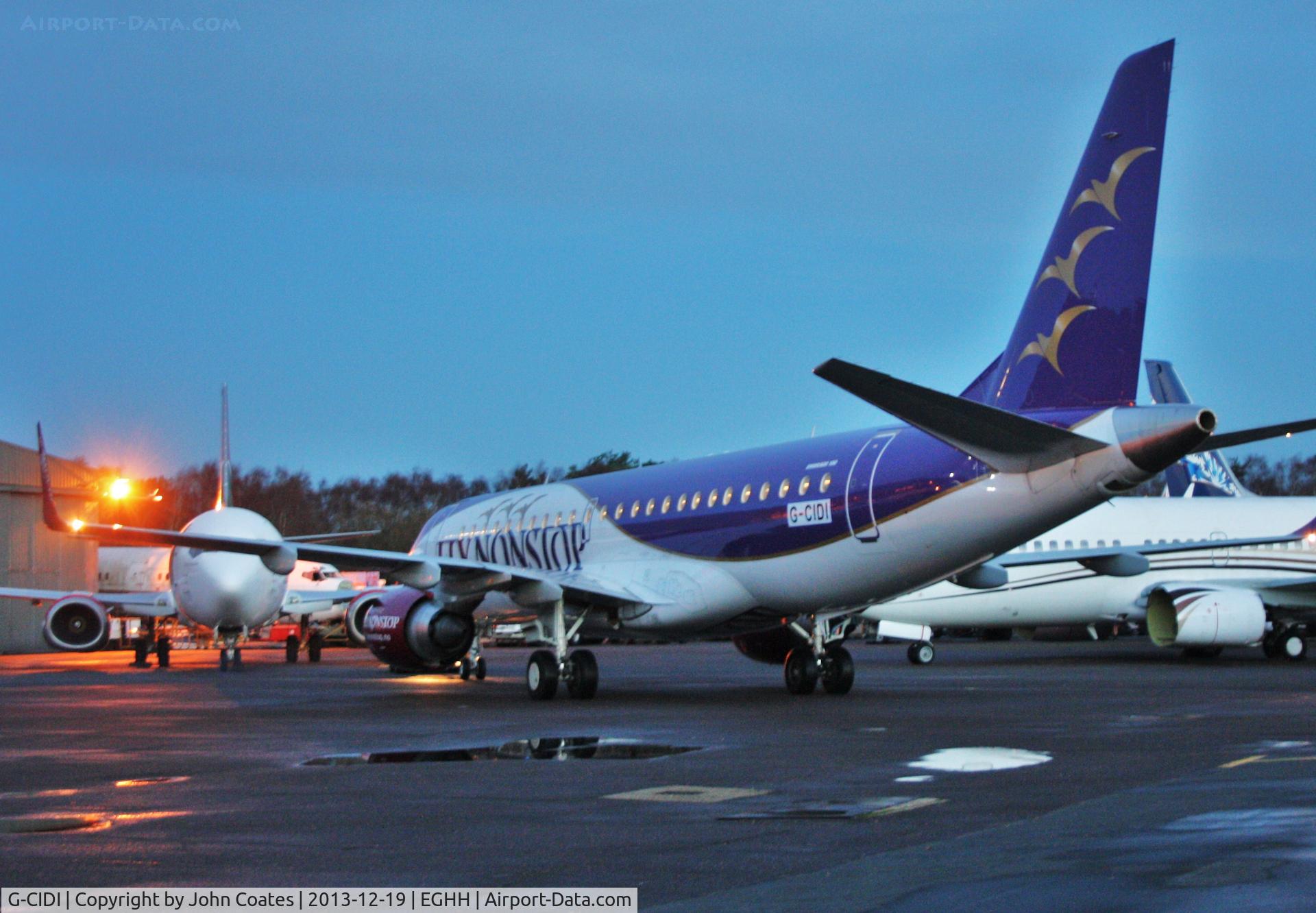 G-CIDI, 2013 Embraer 190LR (ERJ-190-100LR) C/N 19000616, ex PH-FNS arriving before dawn for repaint