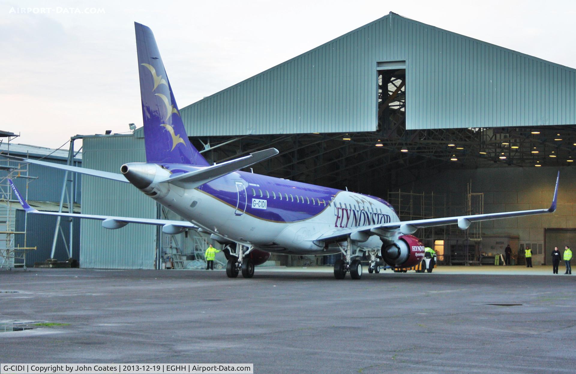 G-CIDI, 2013 Embraer 190LR (ERJ-190-100LR) C/N 19000616, ex PH-FNS entering paintshop for repaint to Arkia livery