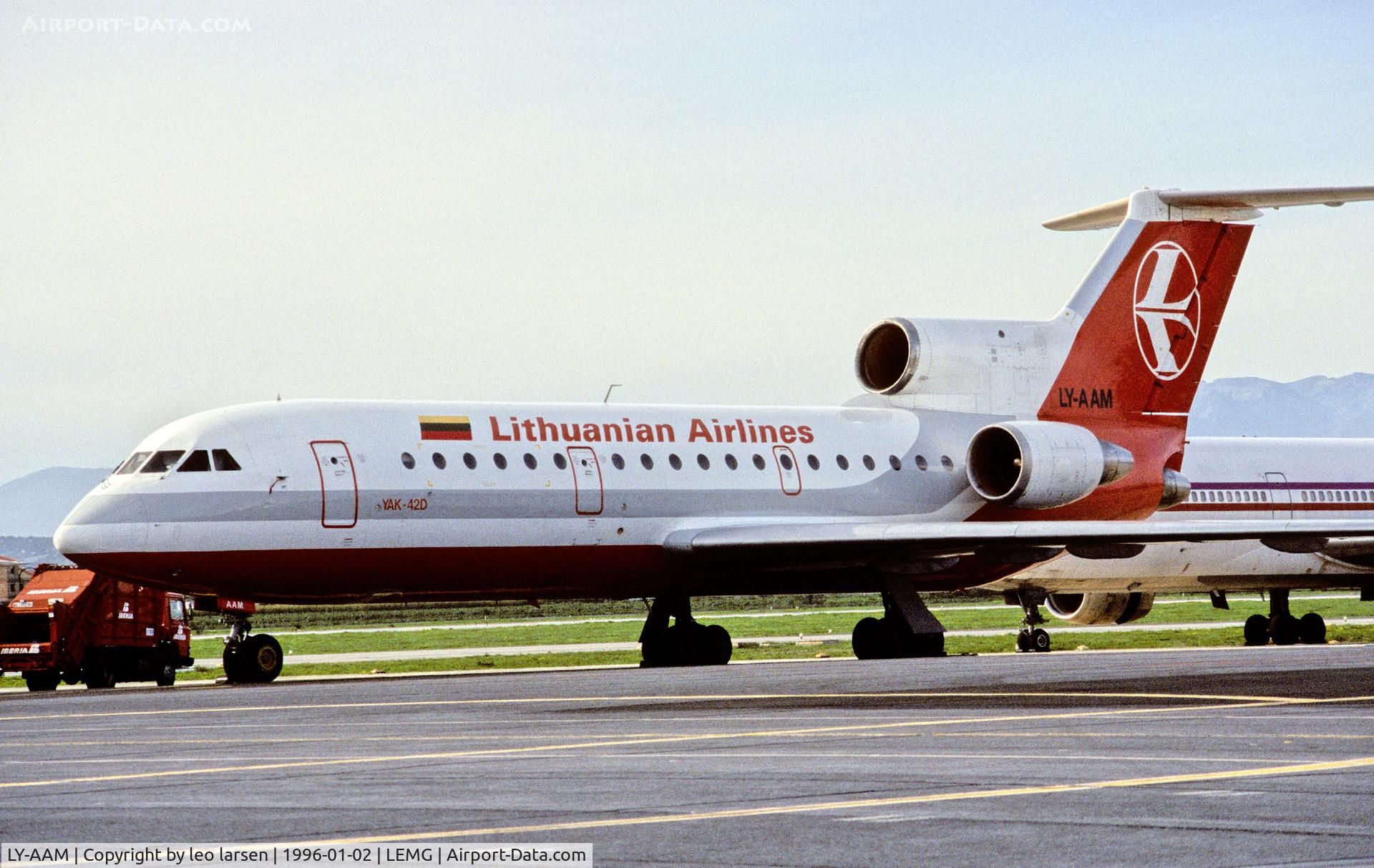 LY-AAM, 1986 Yakovlev Yak-42 C/N 4520423606235, Malaga Spain 2.1.96