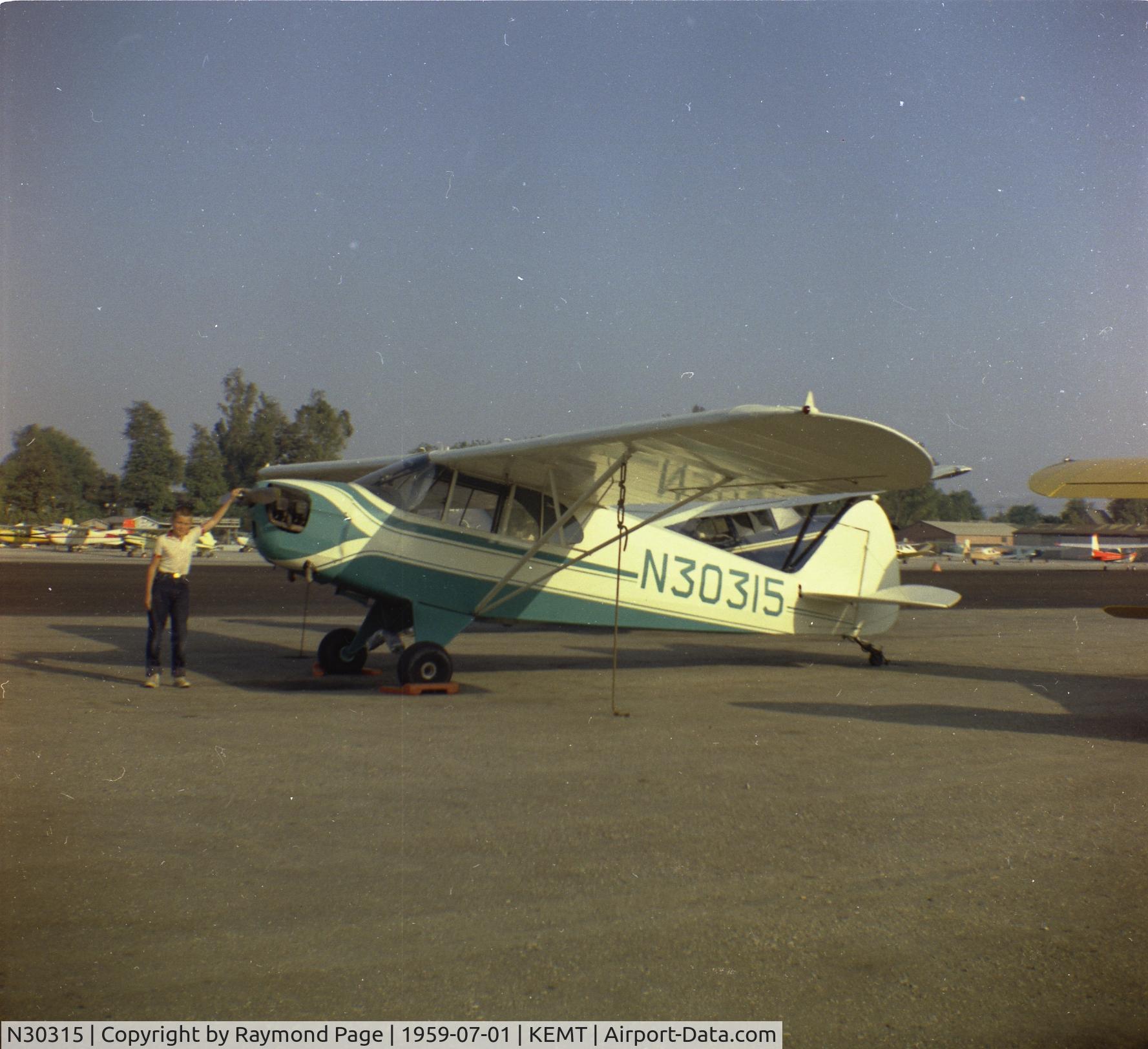 N30315, 1940 Piper J5A Cub Cruiser C/N 5-172, Photo taken at El Monte, CA airport in July 1959. Owner, at that time, was Raymond Page