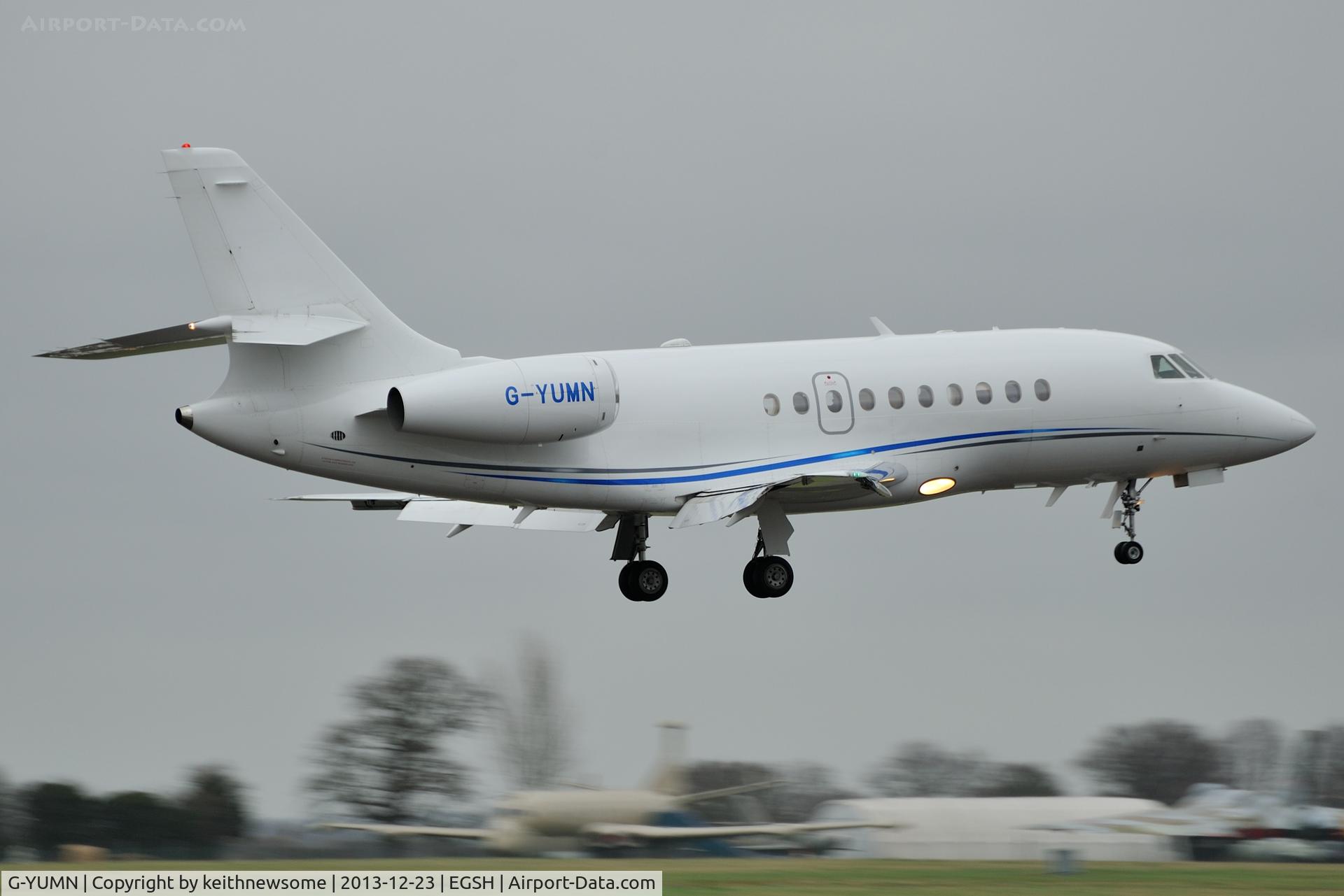 G-YUMN, 1993 Dassault Falcon 2000 C/N 1, Arriving onto runway 09 !