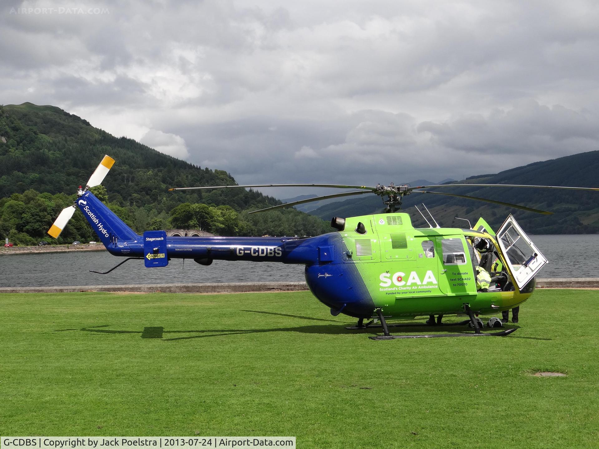 G-CDBS, 1985 MBB Bo.105DBS-4 C/N S.738, Bo-105 of SCAA waiting in Inveraray Scotland