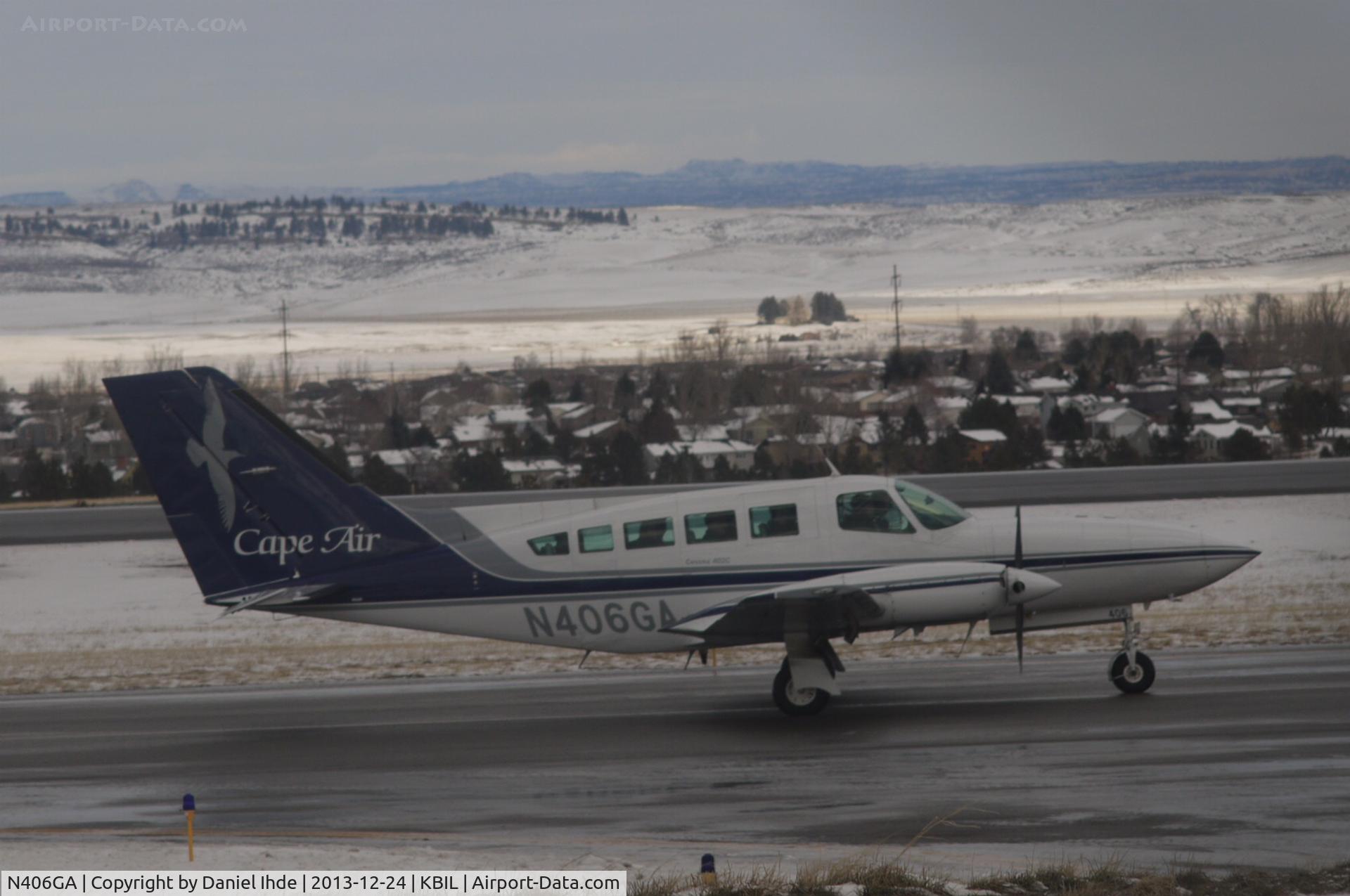 N406GA, 1980 Cessna 402C C/N 402C0329, Cape Air departing BIL