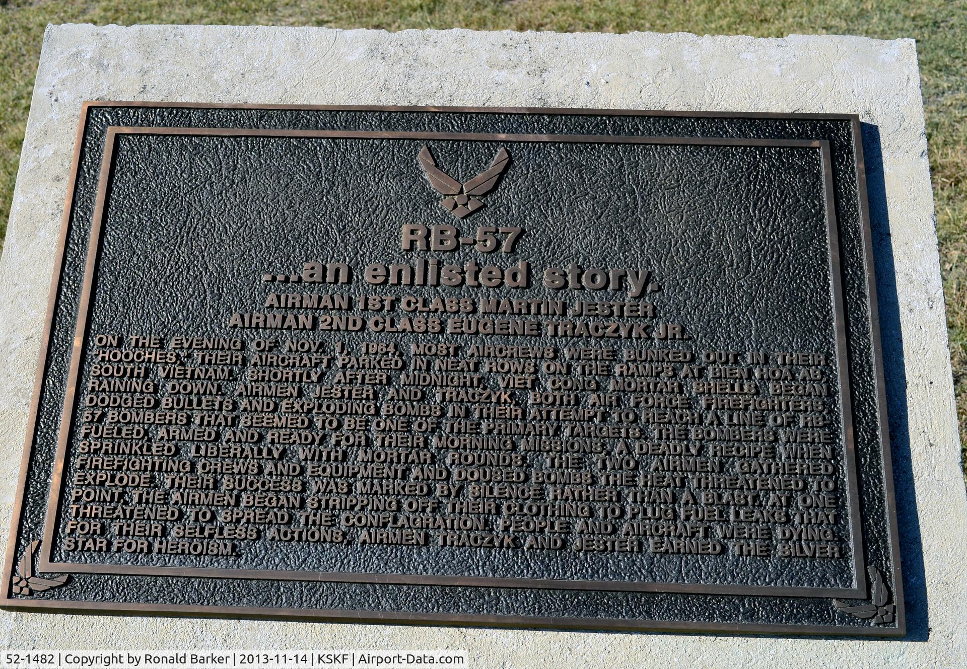 52-1482, 1952 Martin RB-57A Canberra C/N 065, Marker telling the story of an RB-57 enlisted man, LMTC, TX
