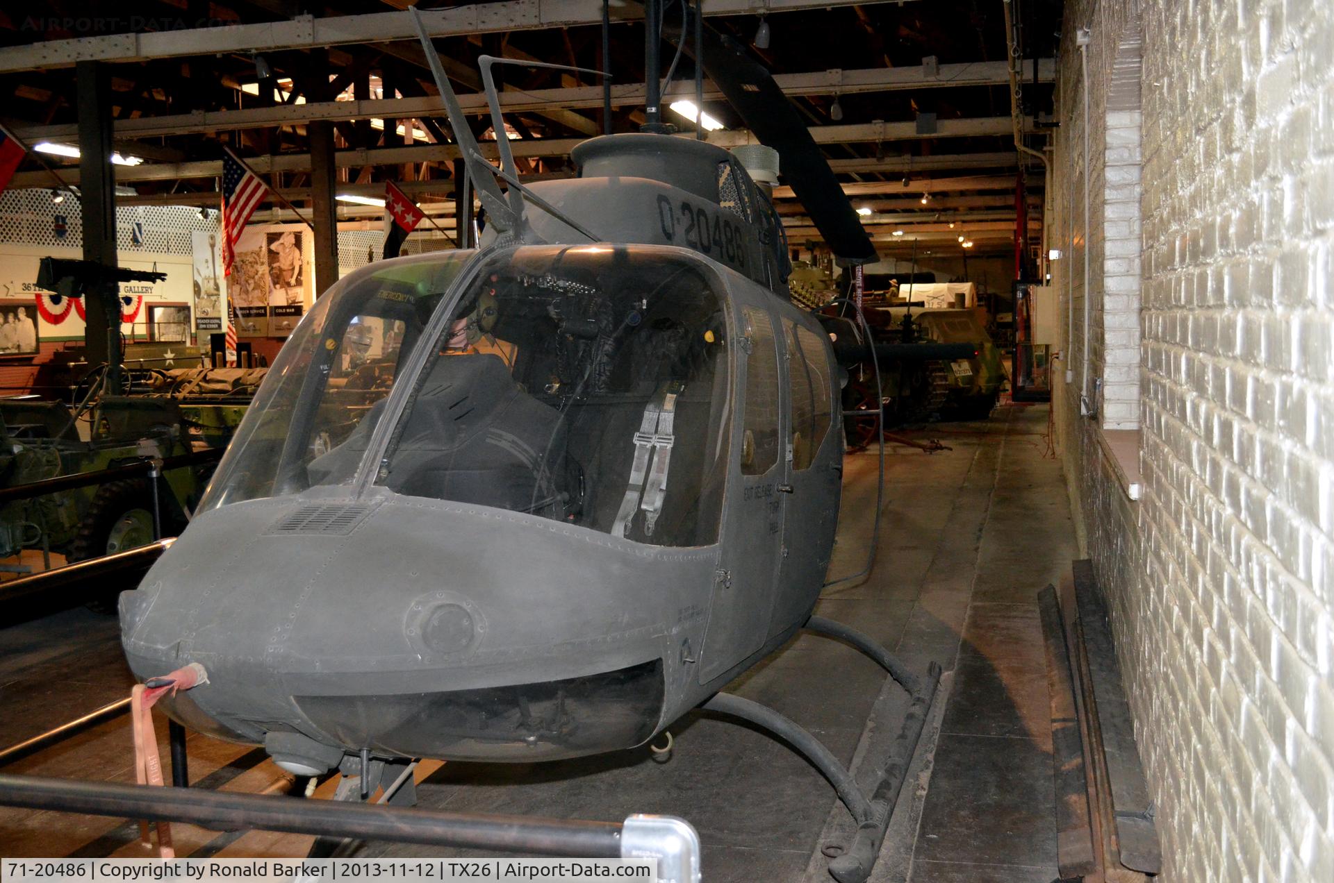 71-20486, 1971 Bell OH-58A Kiowa C/N 41347, OH-58A shown as 20486, Texas Military Museum, Camp Mabry, TX