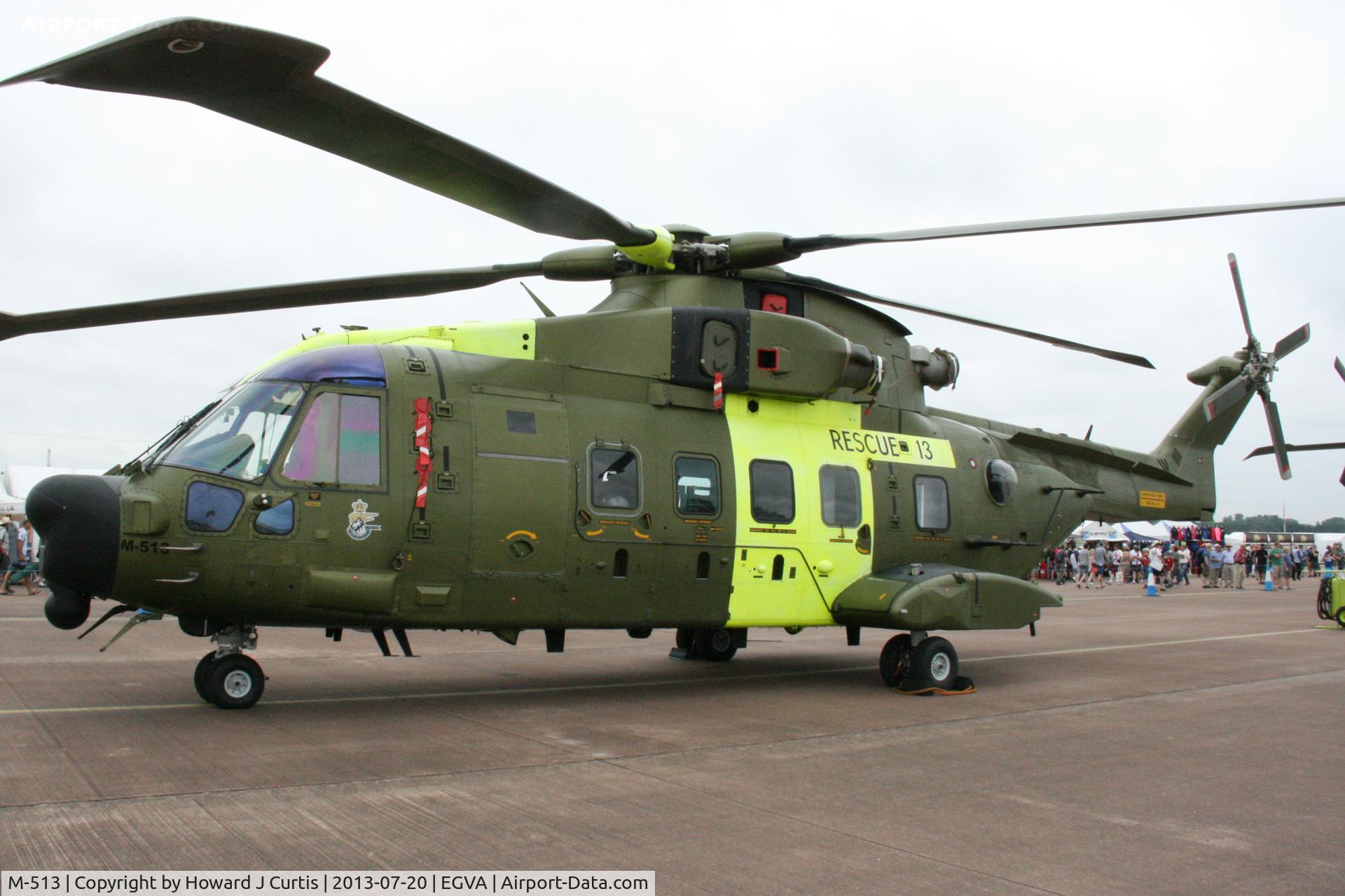 M-513, 2006 AgustaWestland EH-101 Mk.512 Merlin Joint Supporter C/N 50162/512013/DEN13, R Danish AF. At the Royal International Air Tattoo 2013.