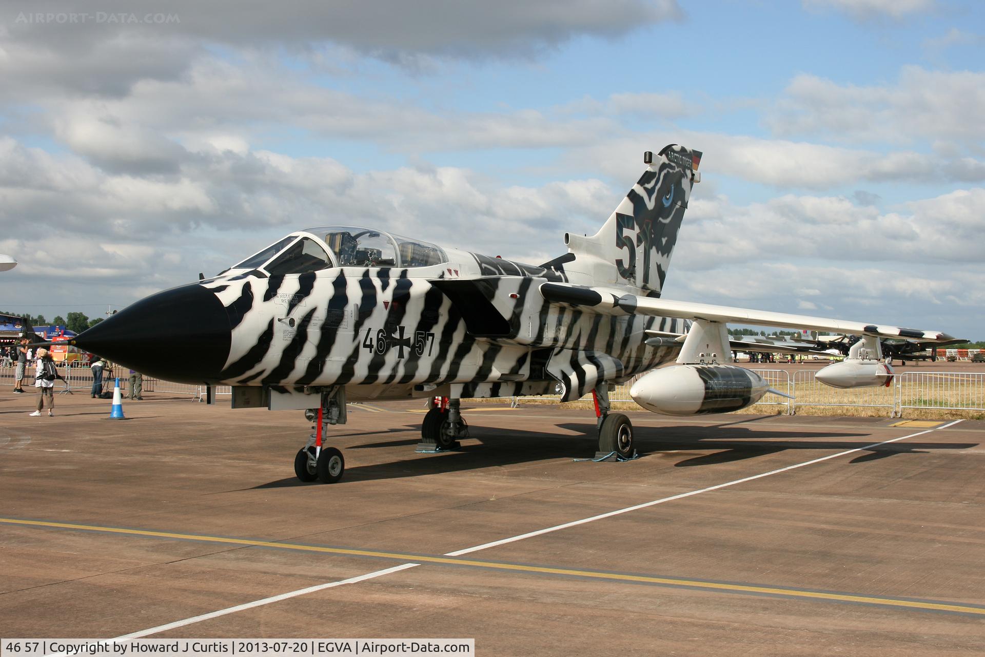 46 57, Panavia Tornado ECR C/N 906/GS290/4357, Luftwaffe, artic Tiger markings. At the Royal International Air Tattoo 2013.
