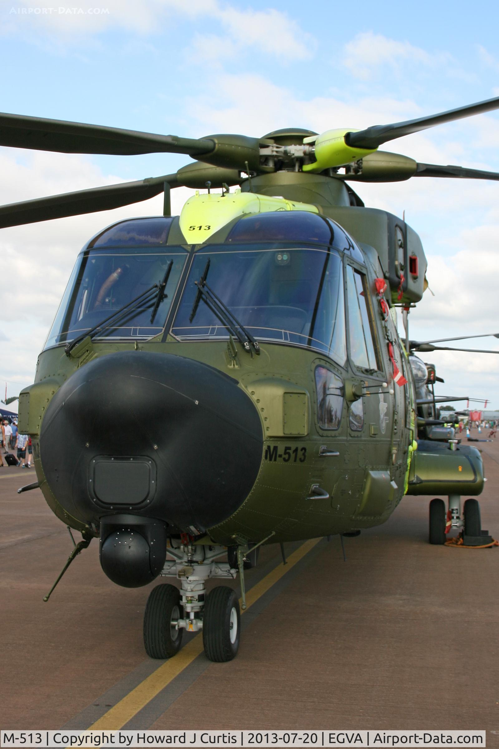 M-513, 2006 AgustaWestland EH-101 Mk.512 Merlin Joint Supporter C/N 50162/512013/DEN13, R Danish AF. At the Royal International Air Tattoo 2013.