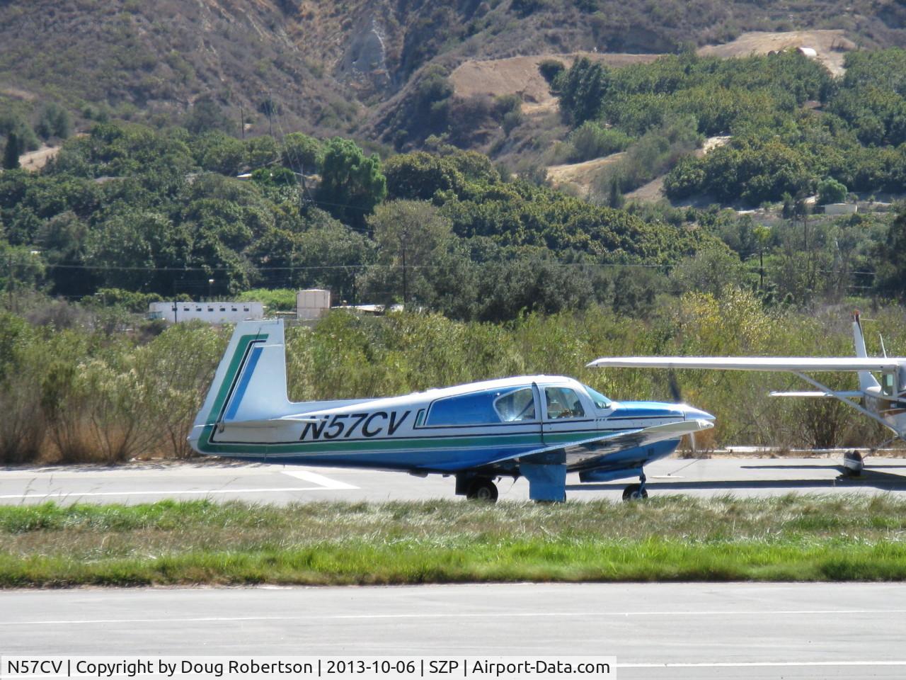 N57CV, 1963 Mooney M20C Ranger C/N 2634, 1963 Mooney M20C, Lycoming O&VO-360 180 Hp, taxi to 04