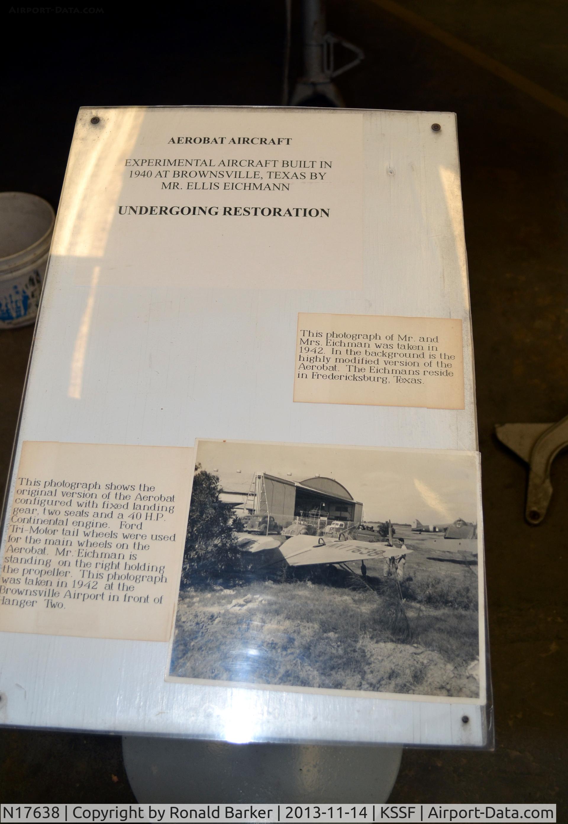 N17638, Eichman Ellis V AEROBAT 1-A C/N 1, Aerobat, Texas Air Museum