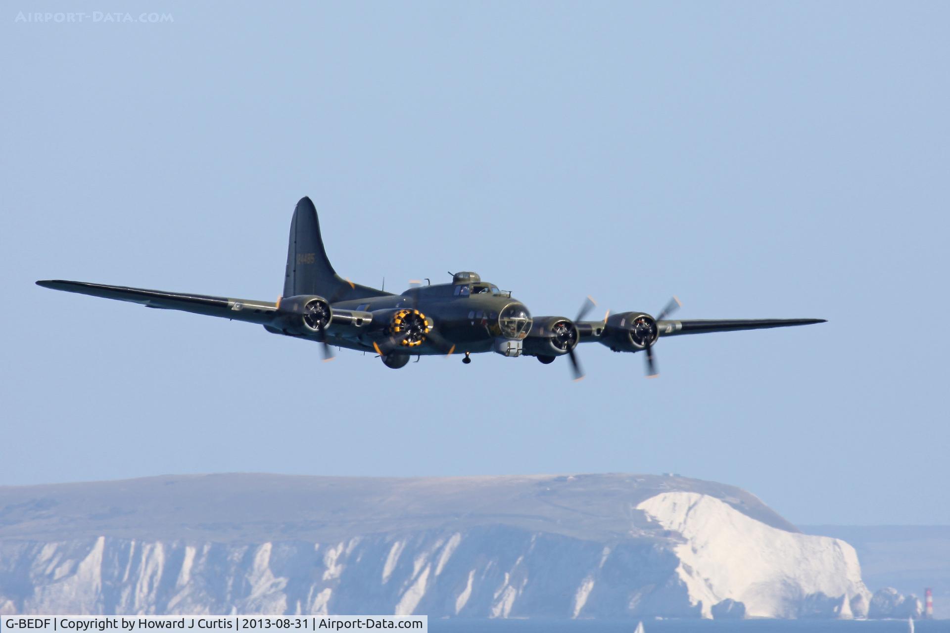 G-BEDF, 1944 Boeing B-17G Flying Fortress C/N 8693, Performing at the Bournemouth Air Festival 2013. Location: Bournemouth sea front.