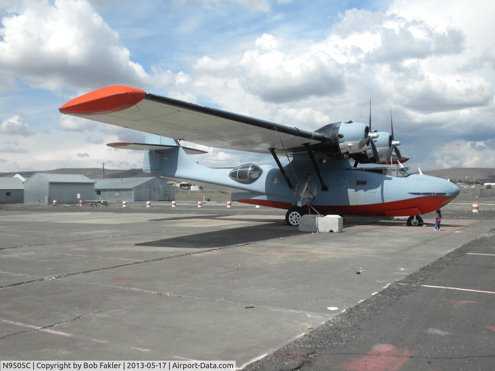 N9505C, 1956 Consolidated PBY-5A Catalina C/N 34027/1411/1581, Photo taken at Ephrata municipal airport in May 2013.  Tires were flat and birds were roosting in engine nacelles.