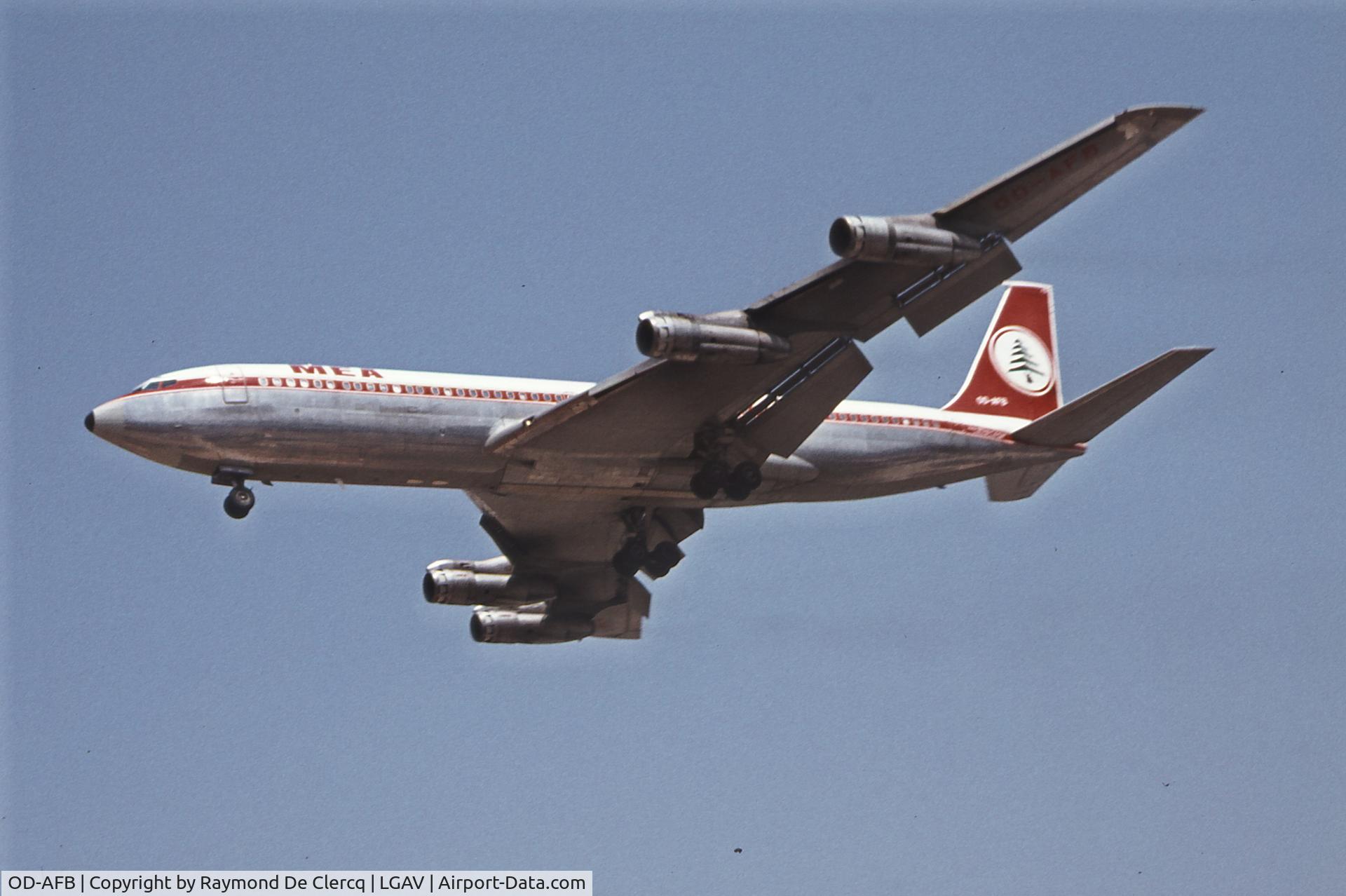 OD-AFB, Boeing 707 C/N not found, Landing at Athens in July 1977.