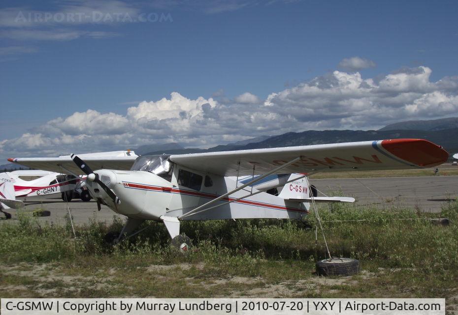 C-GSMW, 1946 Taylorcraft BC-12D Twosome C/N 9761, Tied down during the Century 2010 Fly-in at Whitehorse, Yukon.