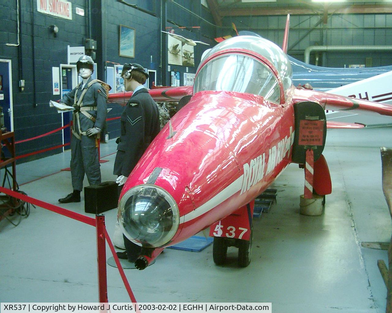 XR537, 1963 Hawker Siddeley Gnat T.1 C/N FL548, On display at the Bournemouth Aviation Museum before being restored to fly. Around 2003.