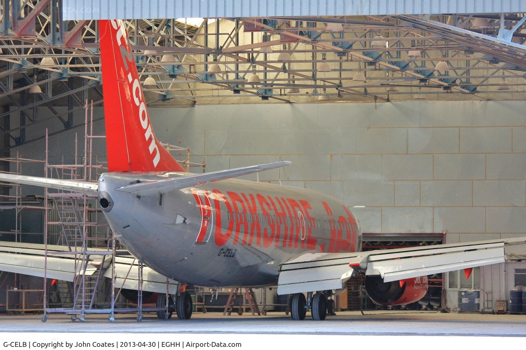 G-CELB, 1986 Boeing 737-377 C/N 23664, In paintshop for a respray