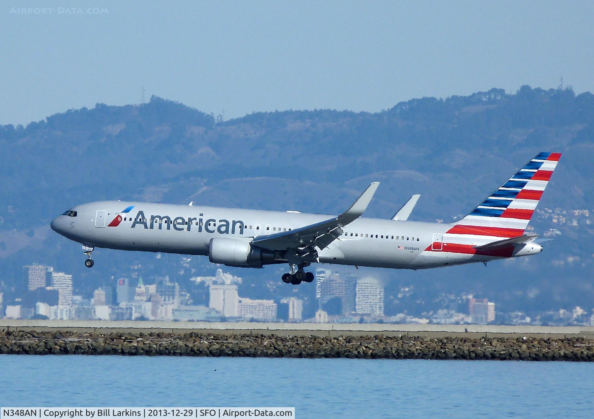N348AN, 2003 Boeing 767-323/ER C/N 33087, Landing at SFO