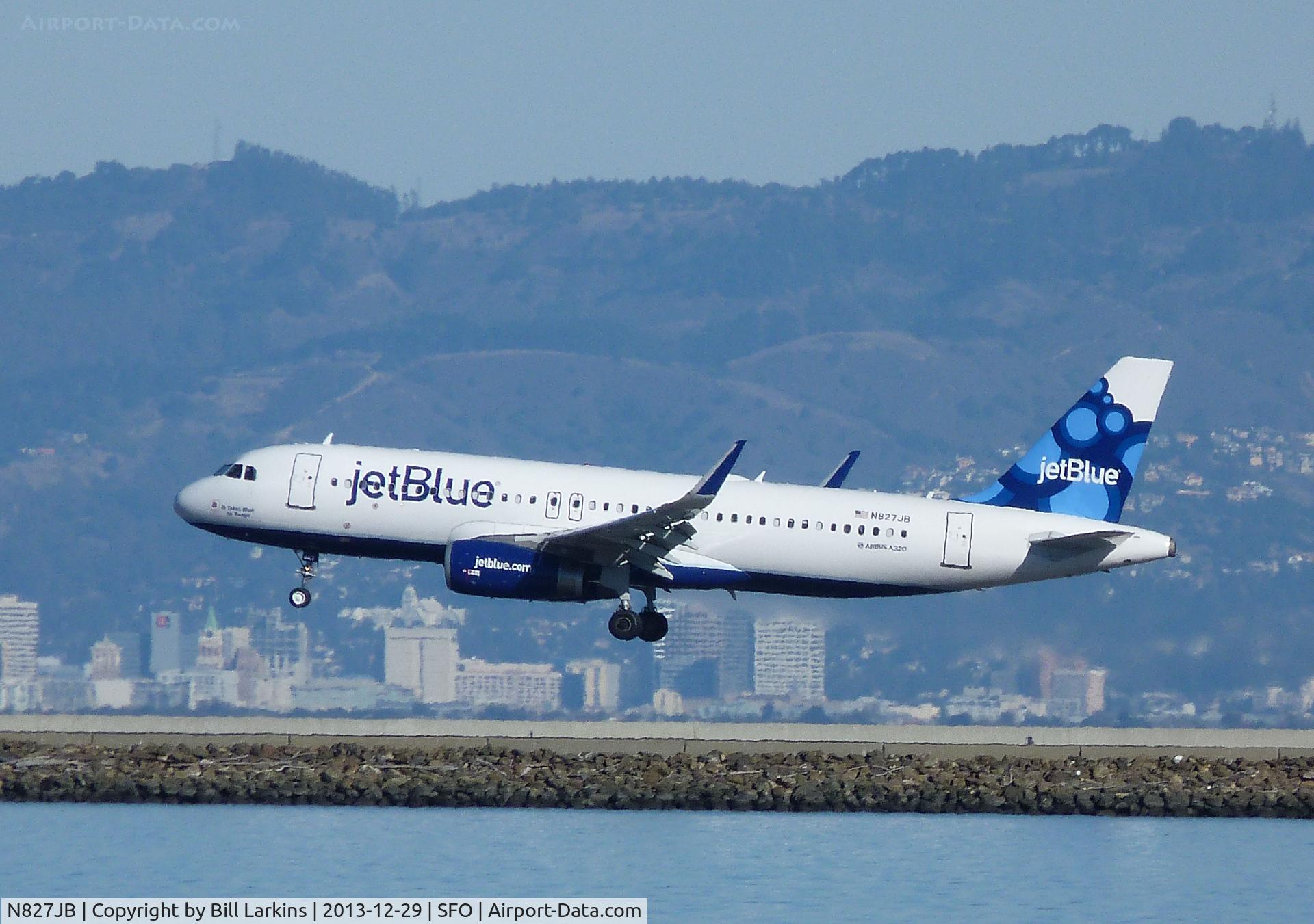 N827JB, 2013 Airbus A320-22 C/N 5677, Landing at San Francisco