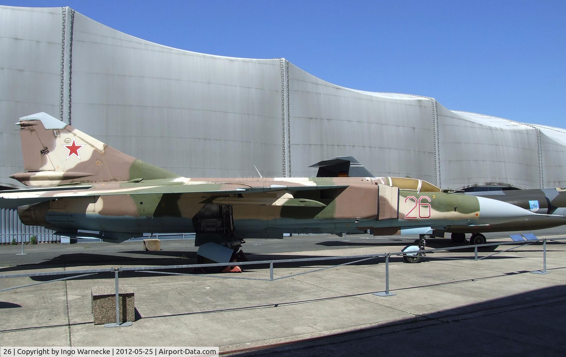26, 1982 Mikoyan-Gurevich MiG-23ML C/N 0390324028, Mikoyan i Gurevich MiG-23ML FLOGGER-G (ex LSK/LV 558, ex Luftwaffe 20 30, here displayed as a VVS aircraft) at the Musee de l'Air, Paris/Le Bourget