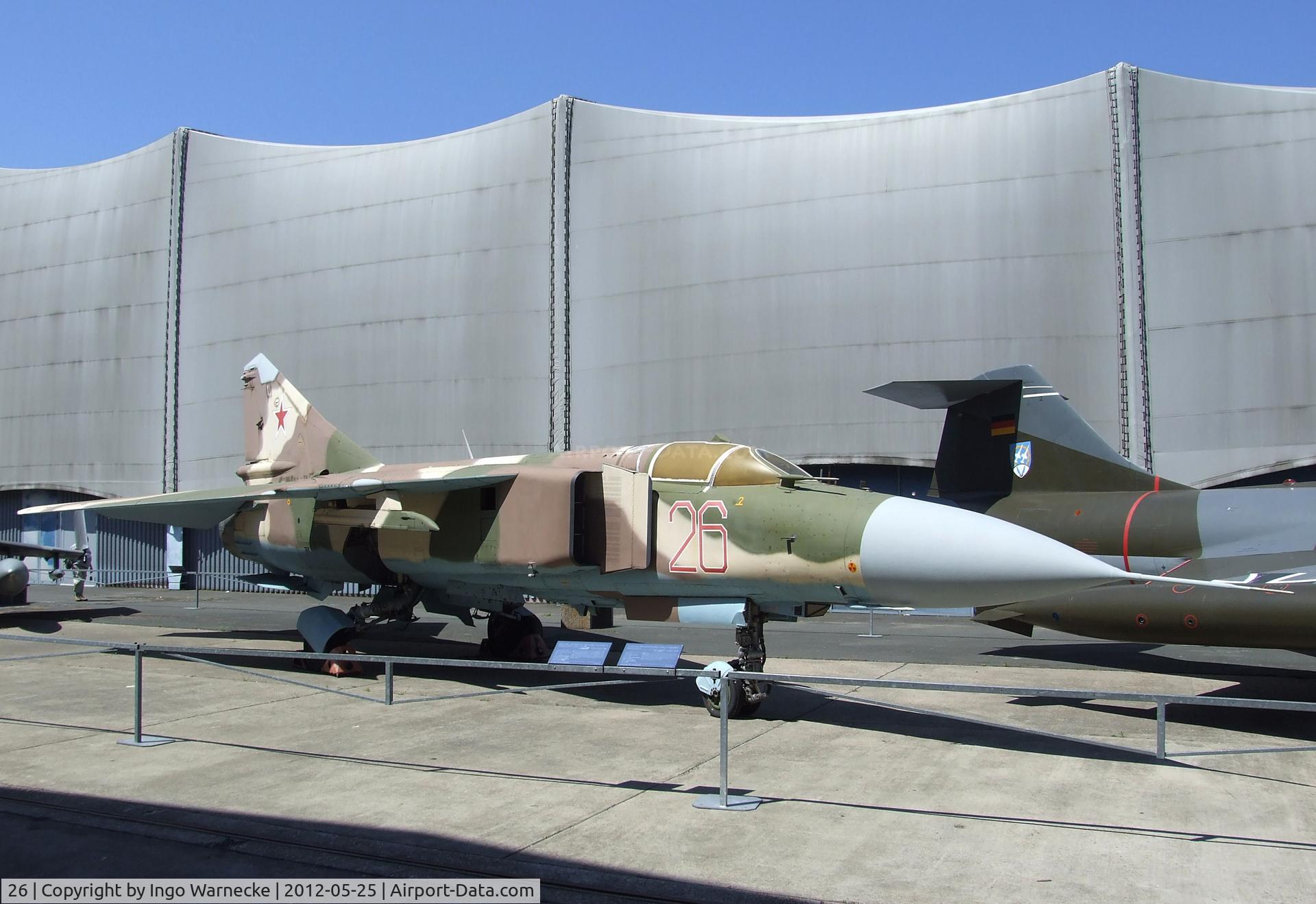 26, 1982 Mikoyan-Gurevich MiG-23ML C/N 0390324028, Mikoyan i Gurevich MiG-23ML FLOGGER-G (ex LSK/LV 558, ex Luftwaffe 20 30, here displayed as a VVS aircraft) at the Musee de l'Air, Paris/Le Bourget