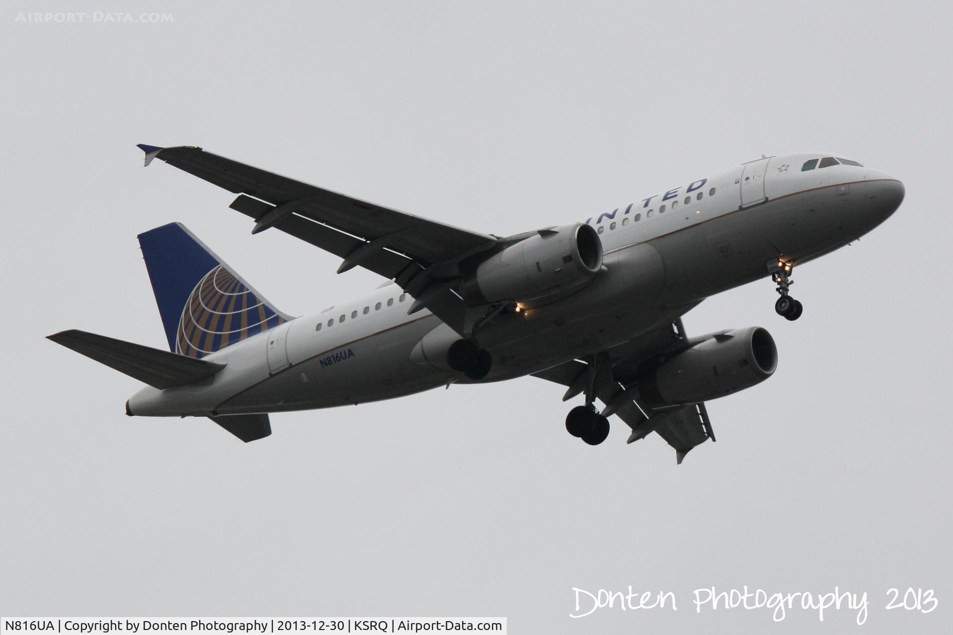 N816UA, 1998 Airbus A319-131 C/N 871, United Flight 833 (N816UA) on approach to Sarasota-Bradenton International Airport following a flight from Chicago-O'Hare International Airport