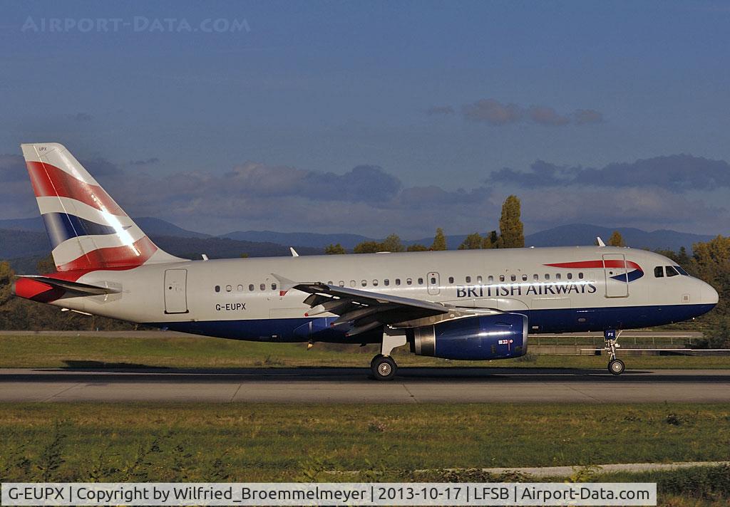 G-EUPX, 2001 Airbus A319-131 C/N 1445, Touch down at Basel-Mulhouse Airport