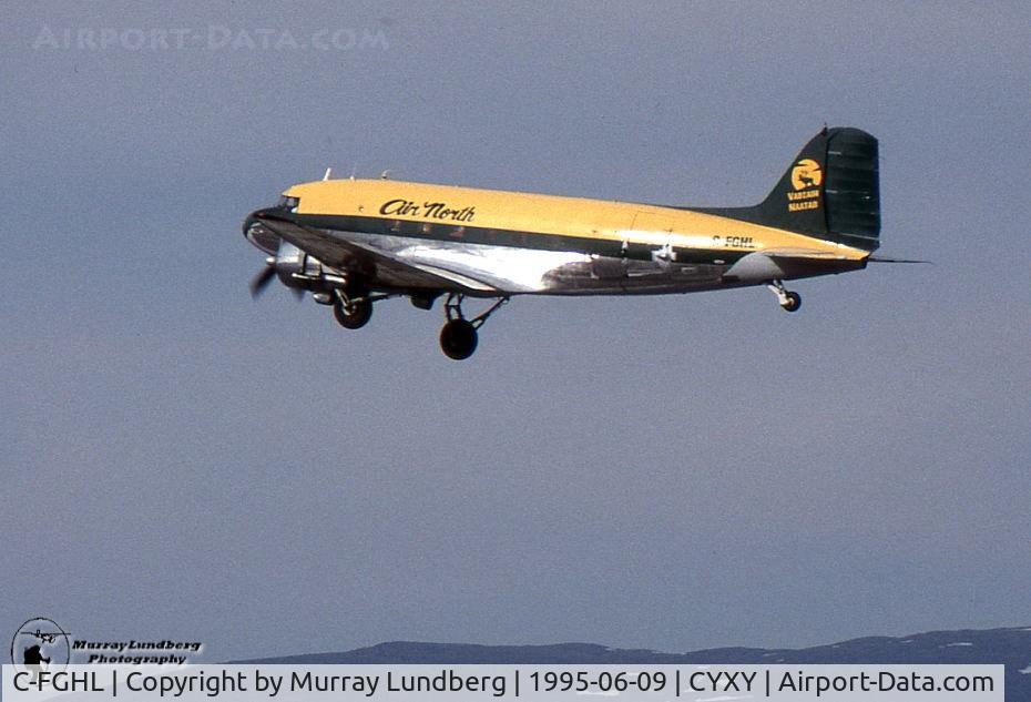 C-FGHL, 1944 Douglas DC-3  (C-47A-10-DK) C/N 12475, Taking off at Whitehorse, Yukon