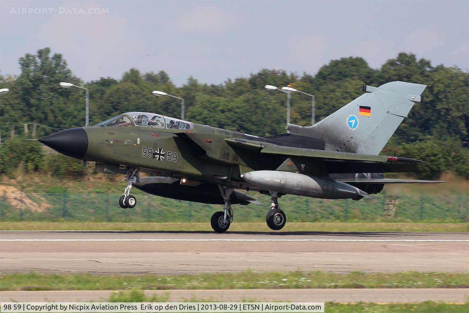 98 59, Panavia Tornado IDS(T) C/N 051/GT015/4021, Trial unit WtD-61 Tornado 9859 in standard lizard scheme with a blue/grey tail seen here at Neuburg AB