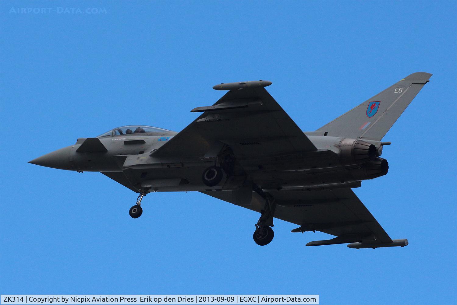 ZK314, 2011 Eurofighter EF-2000 Typhoon FGR4 C/N BS071/285, RAF, no 6 sqn, Typhoon FGR.4 ZK314/EO in the overshoot at RAF Coningsby.