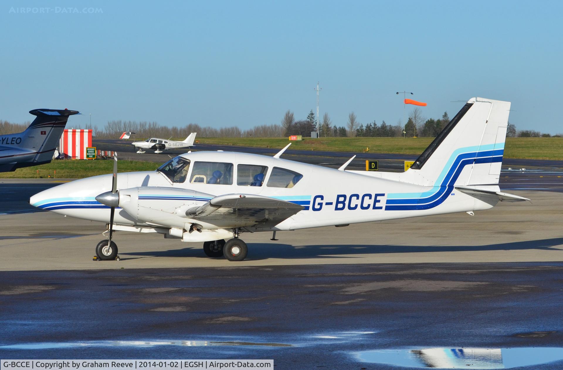 G-BCCE, 1973 Piper PA-23-250 Aztec E C/N 27-7405282, Parked at Norwich.
