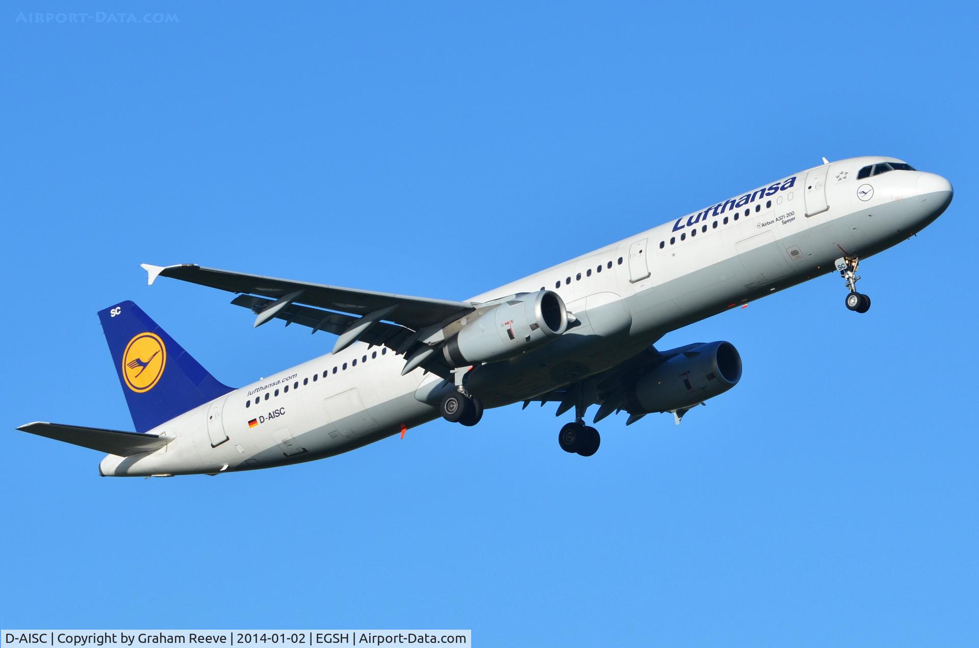 D-AISC, 1999 Airbus A321-231 C/N 1161, Climbing out of Norwich.