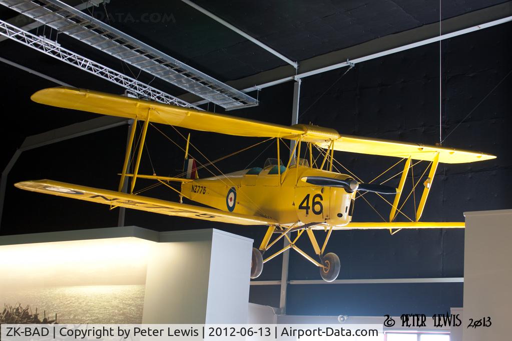ZK-BAD, De Havilland DH-82A Tiger Moth II C/N 84648, ex RAF T6200, G-AMNF. 
To MoTAT, rebuilt and displayed at MoTAT as 'NZ775' which is actually ZK-AIN.