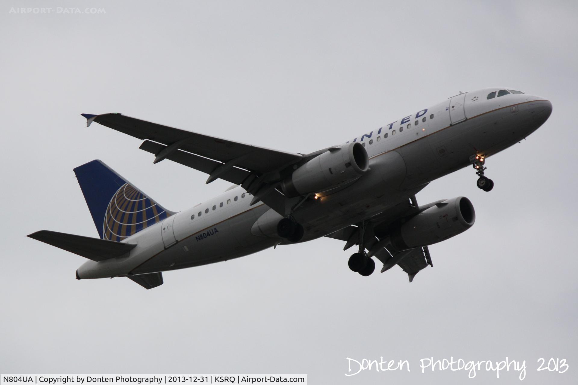 N804UA, 1997 Airbus A319-131 C/N 759, United Flight 833 (N804UA) arrives at Sarasota-Bradenton International Airport following a flight from Chicago-O'Hare International Airport
