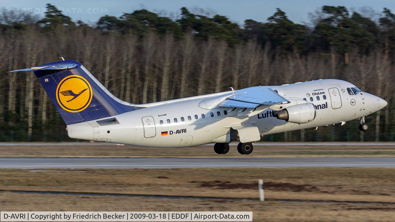 D-AVRI, 1995 British Aerospace Avro 146-RJ85 C/N E.2270, departure via RW18W
