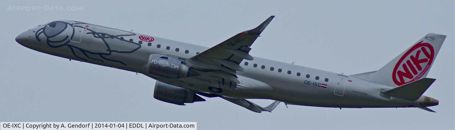 OE-IXC, 2010 Embraer 190LR (ERJ-190-100LR) C/N 19000349, Niki, is here departing at Düsseldorf Int'l (EDDL)