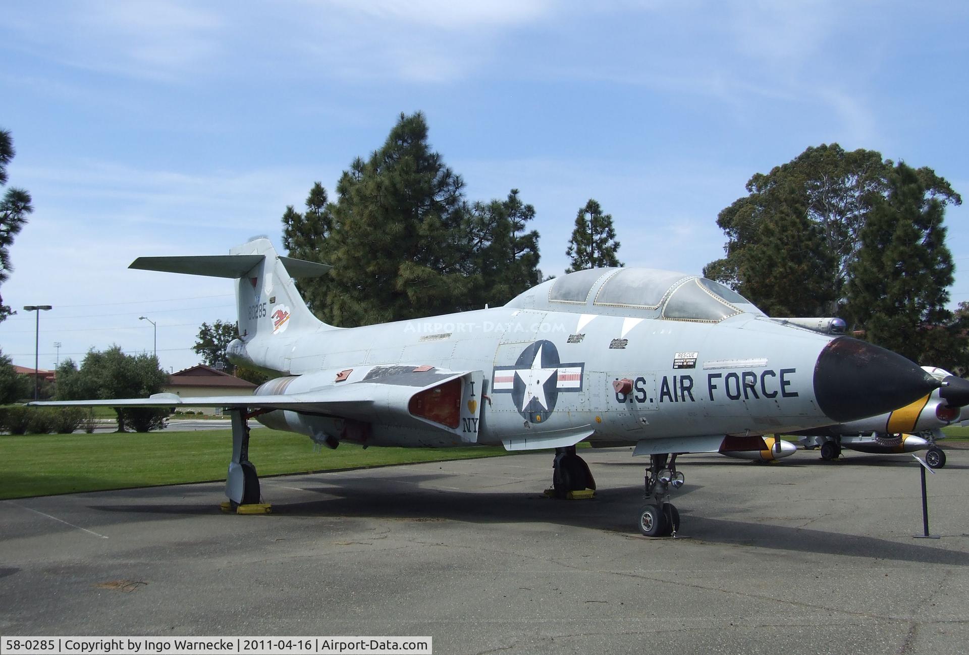 58-0285, McDonnell F-101B-105-MC Voodoo C/N 657, McDonnell F-101B Voodoo at the Travis Air Museum, Travis AFB Fairfield CA