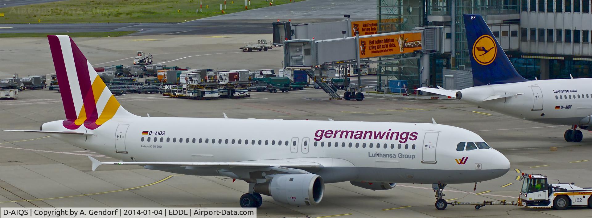 D-AIQS, 1993 Airbus A320-211 C/N 401, Germanwings, seen here during pushback at Düsseldorf Int'l(EDDL)