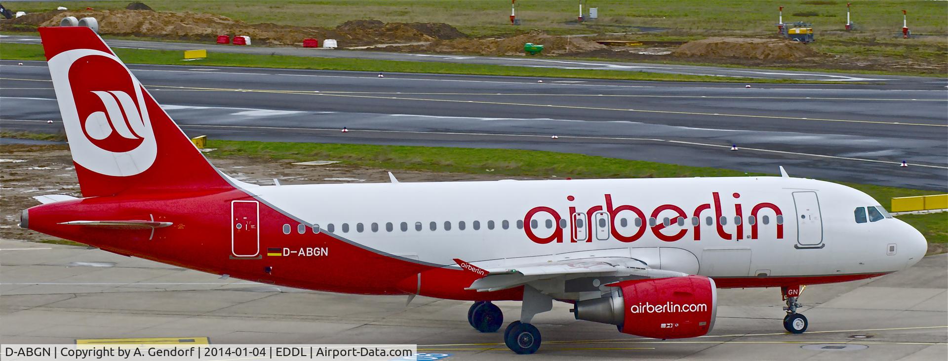 D-ABGN, 2008 Airbus A319-112 C/N 3661, Air Berlin, is here taxiing at Düsseldorf Int'l(EDDL)