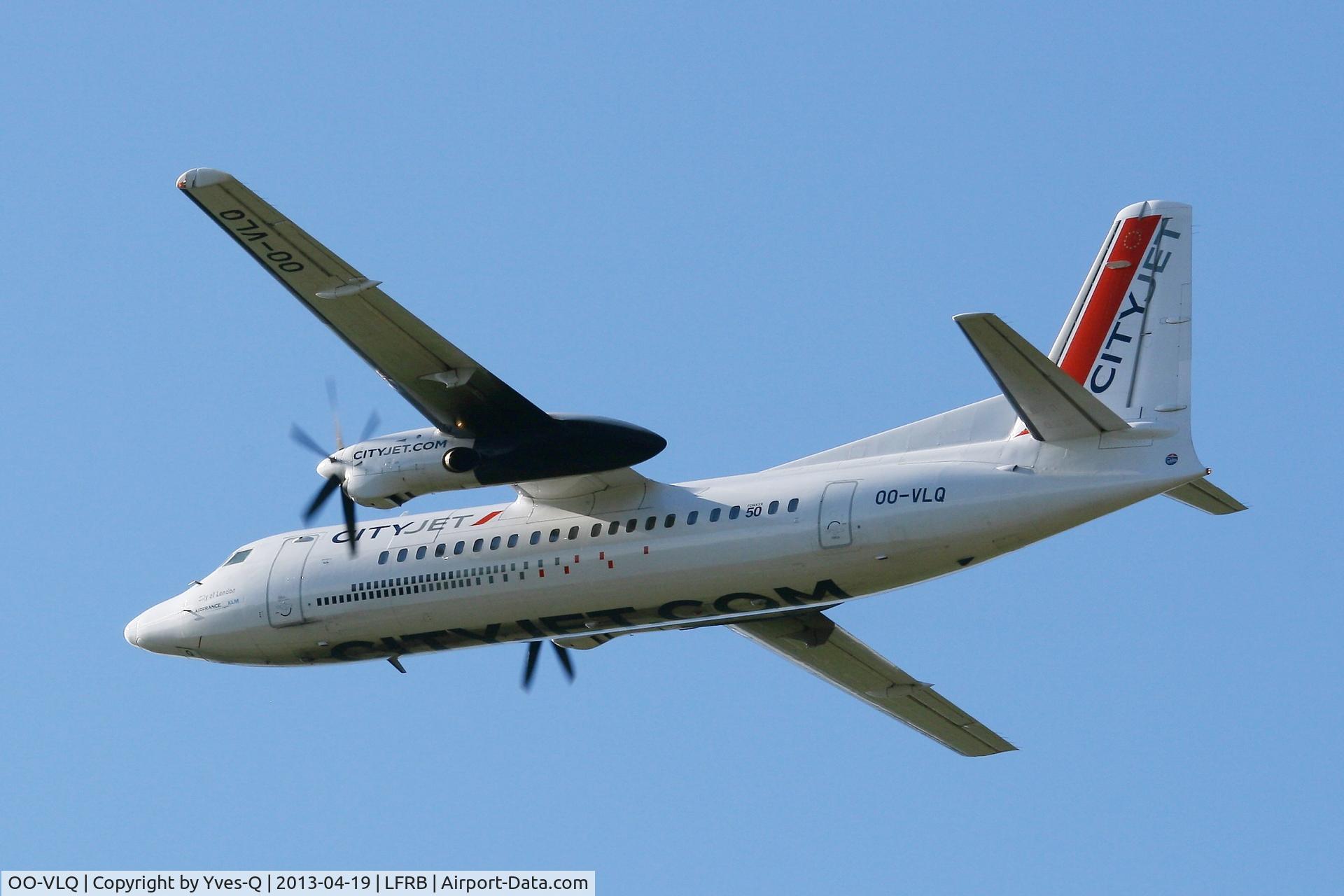 OO-VLQ, 1989 Fokker 50 C/N 20159, Fokker 50, Take off Rwy 25L, Brest-Bretagne Airport (LFRB-BES)