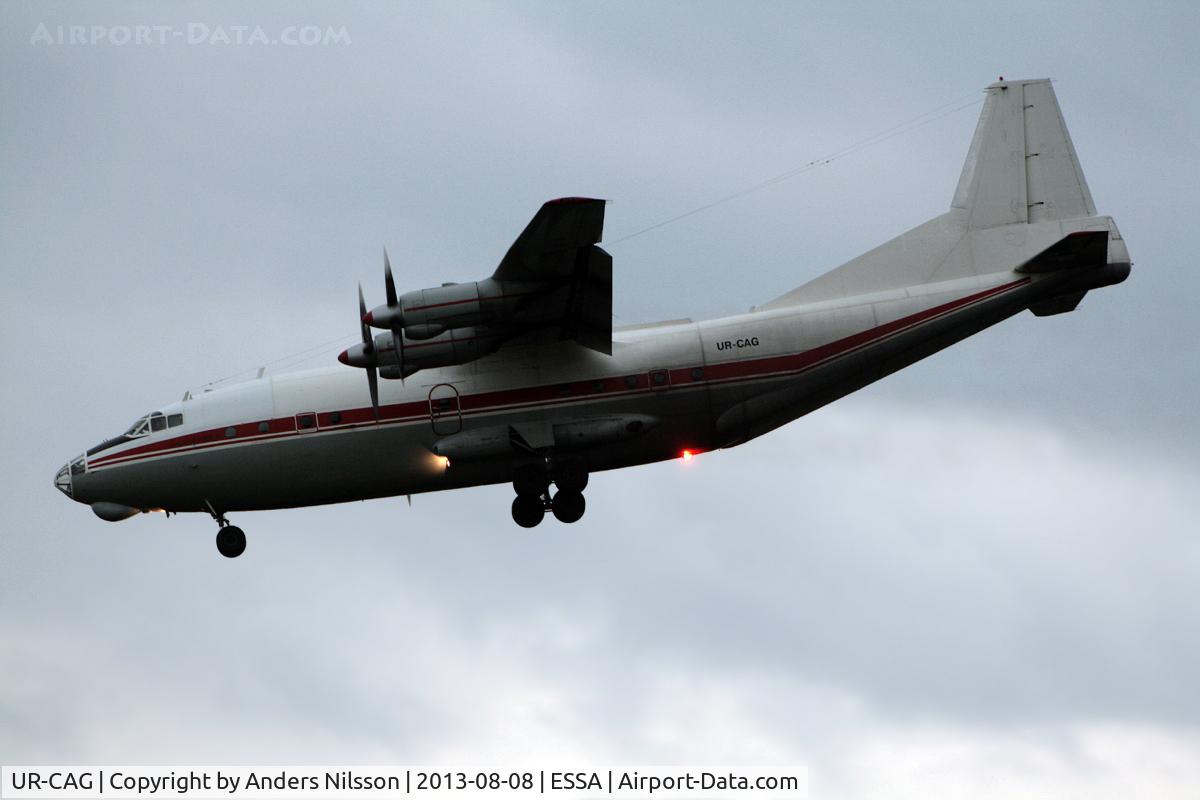 UR-CAG, 1969 Antonov An-12BK C/N 9346904, Landing runway 01L in rain. UR-CAG was destroyed by fire during startup at Leipzig Airport (LEJ), Germany 9/8 2013. All crew members escaped.