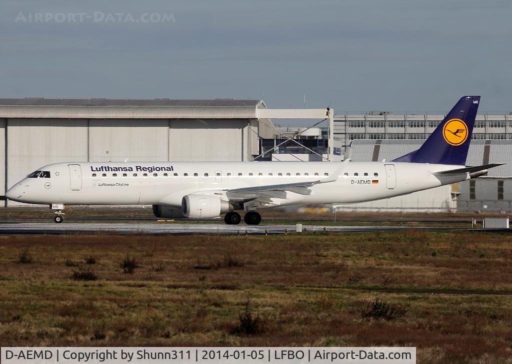 D-AEMD, 2009 Embraer 195LR (ERJ-190-200LR) C/N 19000305, Lining up rwy 32R for departure... Now in Lufthansa c/s