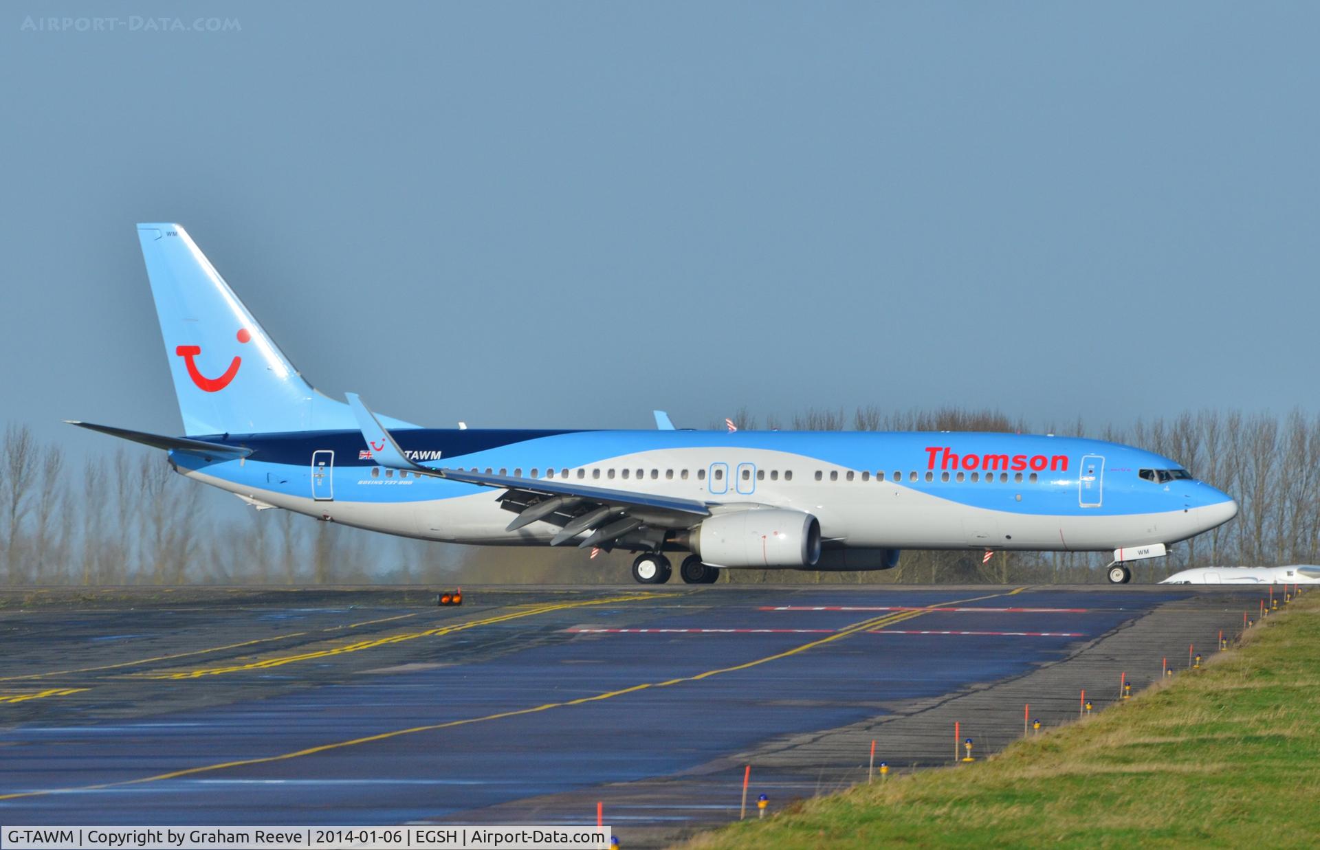 G-TAWM, 2013 Boeing 737-8K5 C/N 37249, Just landed.