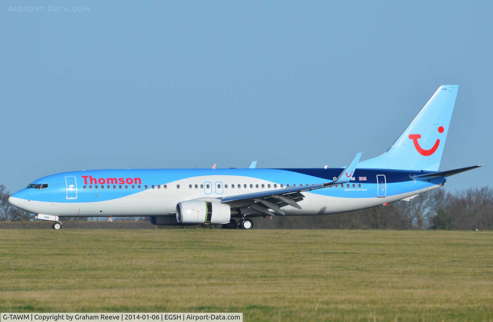 G-TAWM, 2013 Boeing 737-8K5 C/N 37249, Just landed.